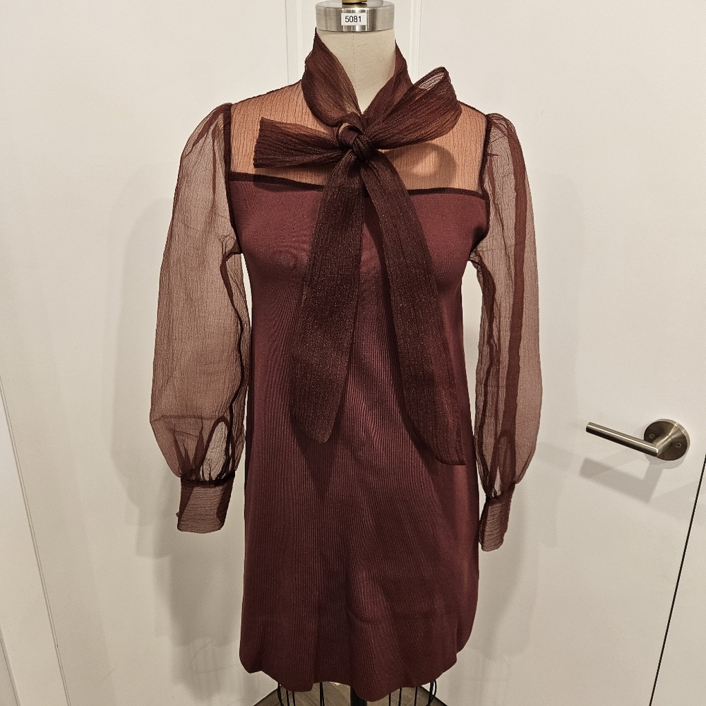 Zara Sheer Sleeve Bow Dress